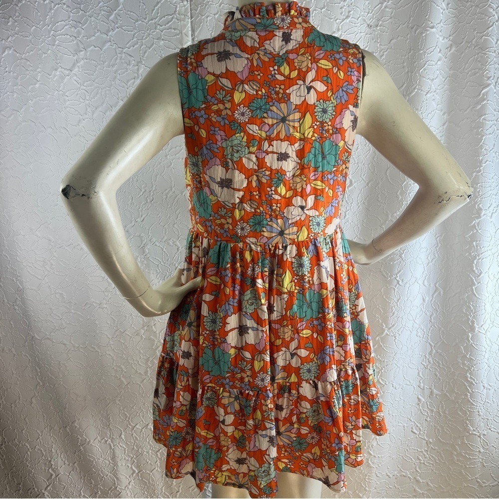 Karlie Floral Tiered Sleeveless V-Neck Ruffle Mini Dress‎ Orange  Medium - Picture 8 of 11